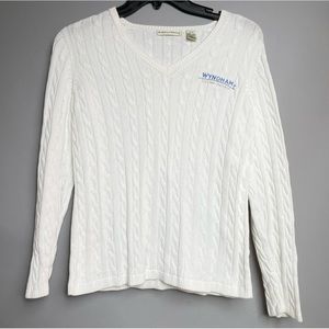FAIRWAY & GREENE Sz M‎ 100% Pima Cotton Wyndham Golf White Cable Knit Sweater